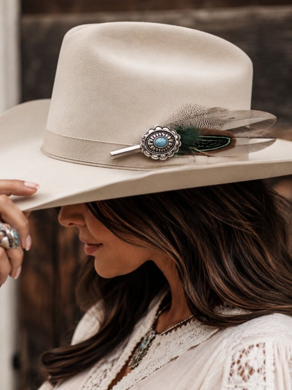 Handmade Turquoise Feather Upcycled Casing Hat Pin